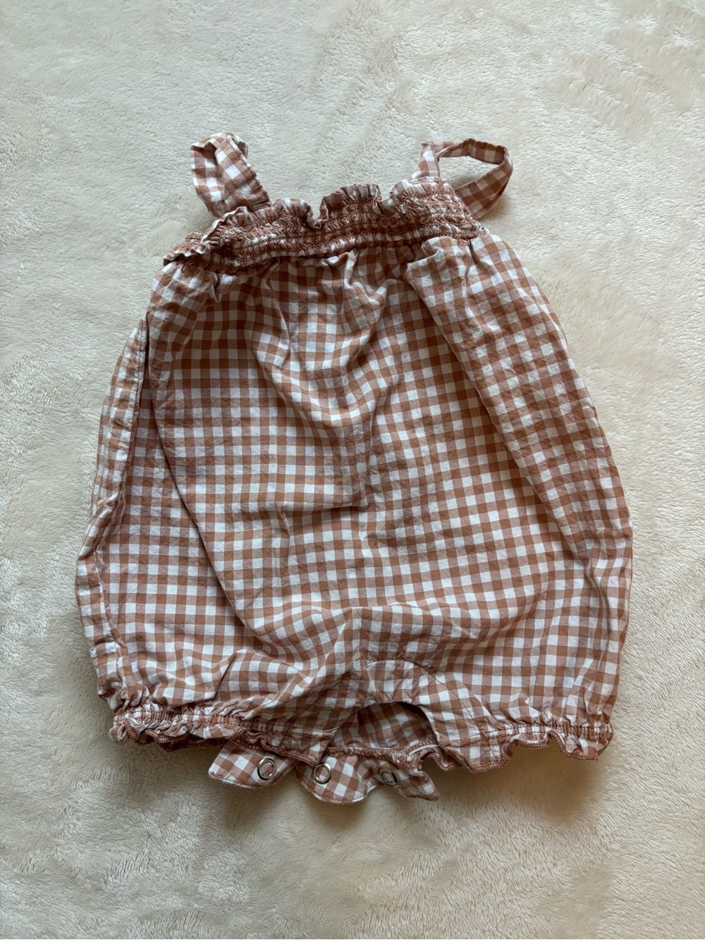 Carter's Brown Gingham Plaid Ruffle Sunsuit Bubble Romper Size 3 month